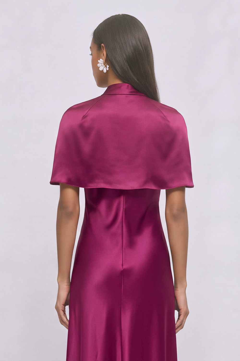 Leely Women Raspberry Maxi Formal Dress with Cape Satin A-Line High ...