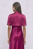 Raspberry Sheath Keyhole A-Line Satin Maxi Formal Dress with Cape