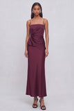 Dark Red Mermaid Spaghetti Straps Ruched Maxi Formal Dress