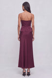 Dark Red Mermaid Spaghetti Straps Ruched Maxi Formal Dress