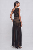 Black Mermiad One Shoulder Ruched Maxi Formal Dress