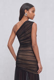 Black Mermiad One Shoulder Ruched Maxi Formal Dress
