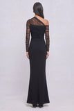 Black Mermaid One Shoulder Ruched Long Formal Dress with Sleeves