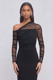 Black Mermaid One Shoulder Ruched Long Formal Dress with Sleeves