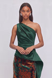 Green One Shoulder Velvet A-Line Floral Maxi Formal Dress with Cape