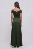Dark Green A-Line Velvet Off the Shoulder Floral Maxi Formal Dress