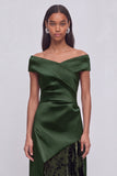 Dark Green A-Line Velvet Off the Shoulder Floral Maxi Formal Dress