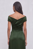 Dark Green A-Line Velvet Off the Shoulder Floral Maxi Formal Dress