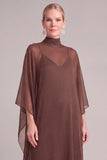Brown A-Line High Neck Long Mother of the Bride Dress with Sleeves