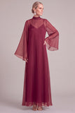 Burgundy A-Line High Neck Long Mother of the Bride Dress
