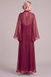 Burgundy A-Line High Neck Long Mother of the Bride Dress