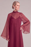 Burgundy A-Line High Neck Long Mother of the Bride Dress