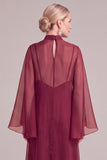 Burgundy A-Line High Neck Long Mother of the Bride Dress