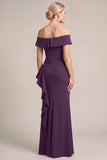 Grape Mermaid Off the Shoulder Ruched Long Mother of the Bride Dress with Ruffles