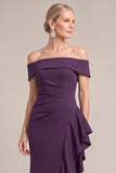 Grape Mermaid Off the Shoulder Ruched Long Mother of the Bride Dress with Ruffles