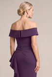Grape Mermaid Off the Shoulder Ruched Long Mother of the Bride Dress with Ruffles