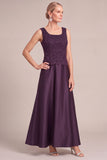 Grape 2 Piece A-Line Square Neck Long Mother of the Bride Dress with Sleeves