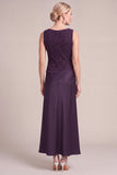 Grape 2 Piece A-Line Square Neck Long Mother of the Bride Dress with Sleeves