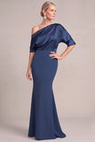 Navy Mermaid One Shoulder Long Mother of the Bride Dress
