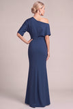 Navy Mermaid One Shoulder Long Mother of the Bride Dress