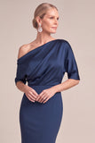 Navy Mermaid One Shoulder Long Mother of the Bride Dress
