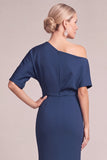Navy Mermaid One Shoulder Long Mother of the Bride Dress