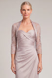 Light Grey Mermaid 2 Piece Ruched Long Lace Mother of the Bride Dress with Sleeves