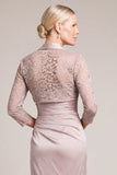 Light Grey Mermaid 2 Piece Ruched Long Lace Mother of the Bride Dress with Sleeves