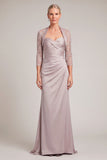 Light Grey Mermaid 2 Piece Ruched Long Lace Mother of the Bride Dress with Sleeves