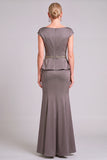 Dark Grey Mermaid Boat Neck Satin Long Mother of the Bride Dress with Rhinestones
