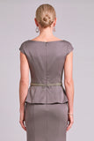 Dark Grey Mermaid Boat Neck Satin Long Mother of the Bride Dress with Rhinestones