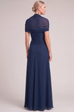 Navy Ruched Sweetheart 2 Piece Long Mother of the Bride Dress with Cape