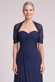 Navy Ruched Sweetheart 2 Piece Long Mother of the Bride Dress with Cape