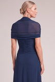 Navy Ruched Sweetheart 2 Piece Long Mother of the Bride Dress with Cape