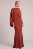 Rust Mermaid One Shoulder Long Mother of the Bride Dress