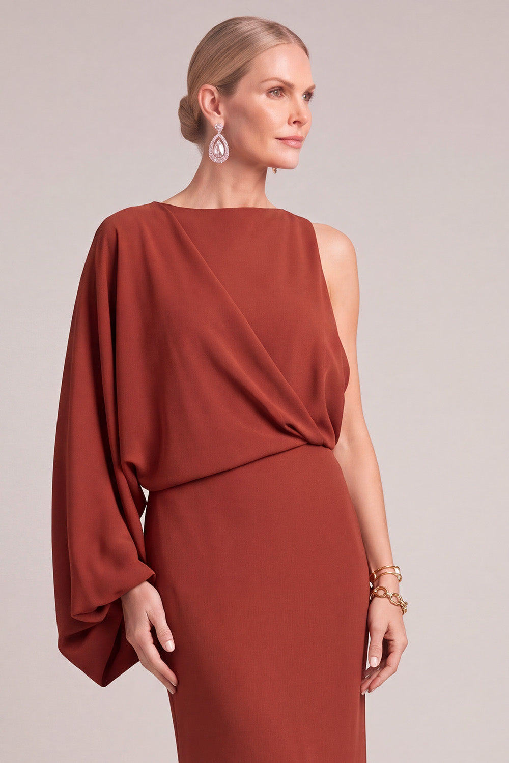 Leely Women Rust Long Mother of the Bride Dress Mermaid One Shoulder ...