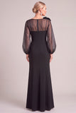 Black Mermaid Puff Sleeves Long Mother of the Bride Dress with 3D Flower