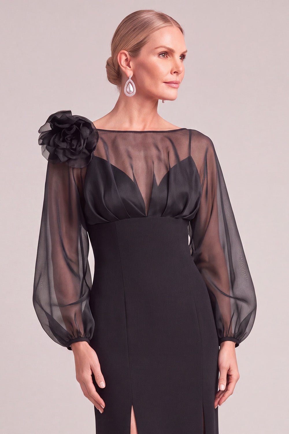 Leely Women Black Long Mother of the Bride Dress with Sleeves Mermaid ...