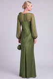 Army Green Mermaid Boat Neck Long Sleeves Mother of the Bride Dress with 3D Flower