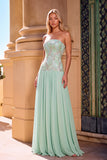 Sparkly Light Green Strapless Long Prom Dress with Sequins
