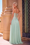 Sparkly Light Green Strapless Long Prom Dress with Sequins