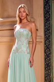 Sparkly Light Green Strapless Long Prom Dress with Sequins