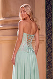 Sparkly Light Green Strapless Long Prom Dress with Sequins