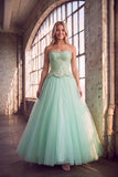 Light Green Sparkly Corset Strapless Long Prom Dress with Beading