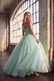 Light Green Sparkly Corset Strapless Long Prom Dress with Beading