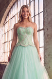 Light Green Sparkly Corset Strapless Long Prom Dress with Beading