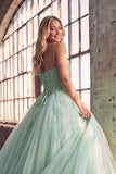 Light Green Sparkly Corset Strapless Long Prom Dress with Beading