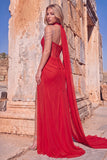 Sparkly Red Corset Mermaid Ruched Long Prom Dress with Rhinestones
