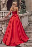 Sparkly Red Corset Sequins Ball Gown Strapless Long Prom Dress with 3D Flower