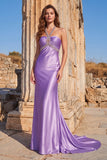 Sparkly Lilac Mermaid Halter Ruched Long Prom Dress with Rhinestone